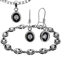 SREBRNY KOMPLET OWALNY OKSYDOWANY CYRKONIE SREBRO PRÓBY 925