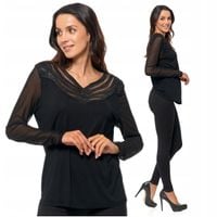 Elegancka Bluzka Damska Delikatna Siateczka i Kryształami CZARNA MORAJ - XL