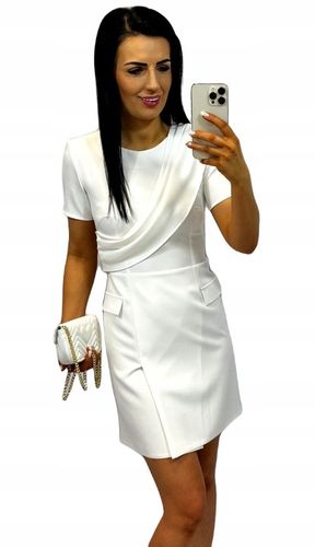 Sukienki Damskie na Komunię Chrzciny Sukienka Elegancka z Szarfą Ecru M na Arena.pl