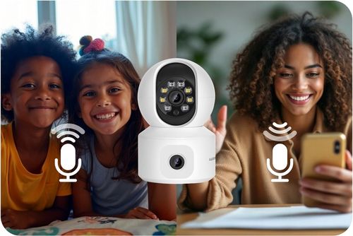 OBROTOWA KAMERA IP WIFI WEWNĘTRZNA NIANIA ELEKTRONICZNA DWA OBIEKTYWY 4MPx na Arena.pl