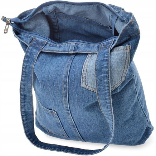 Jeansowa Torba Shopperka Duża Torebka Na Zakupy Dżinsowa Do Szkoły Pracy A4 na Arena.pl