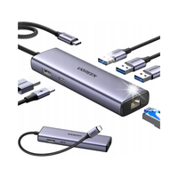 6w1 HUB adapter USB-C - 3x USB-A 3.0 / HDMI / RJ45 / USB-C PD - szary