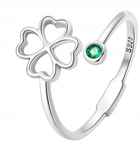 Pierścionek Koniczynka srebro regulowany s925 +pudełko zdjęcie 3