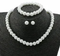 KOMPLET 3 CŻĘŚCIOWY ELEGANCKI BIAŁE PERŁY 8 mm