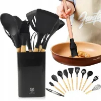 AKCESORIA DO KUCHNI PRZYBORY ZESTAW NARZĘDZIA KUCHENNE 12 ELEMENTÓW CZARNY
