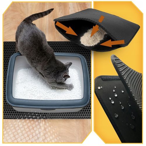 Mata pod KUWETĘ dla kota Dwuwarstwowa PODKŁADKA wycieraczka czarna XXL na Arena.pl