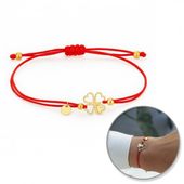 bransoletka na rękę stal chirurgiczna pozłacana koniczyna, czerwona