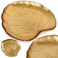 Talerz Złoty Dekoracyjny Taca Patera na Przekąski Dekoracje Liść 18x16 cm