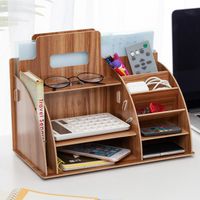 Organizer - Przybornik - Drewniany Brązowy z miejscem na dokumenty