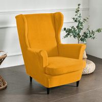 Pokrowiec Na Fotel Uszak Musztardowy Welur Elastyczny [22E7]
