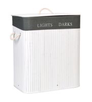 Kosz bambusowy pojemnik na pranie 2 komory biało-szary