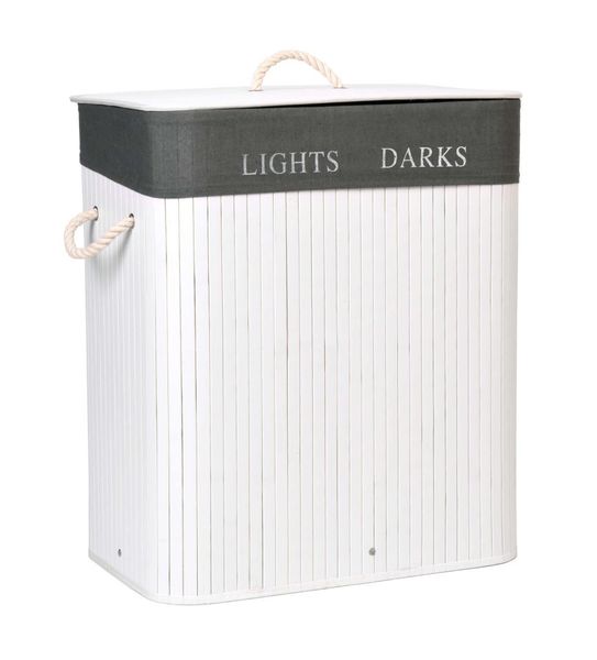 Kosz bambusowy pojemnik na pranie 2 komory biało-szary zdjęcie 1