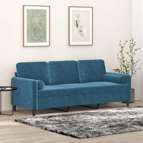 3-osobowa sofa z poduszkami, niebieska, 180 cm, aksamit na Arena.pl
