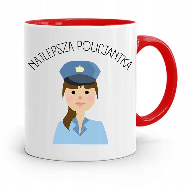 Kubek Czerwony Prezent Dla Najlepszej Policjantki Z Nadrukiem Ze Zdjęciem zdjęcie 1