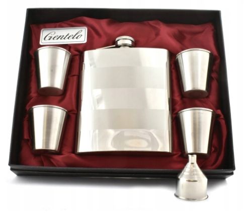 Elegancka Srebrna Piersiówka 540 ml z 4 Kieliszkami w Zestawie na Arena.pl