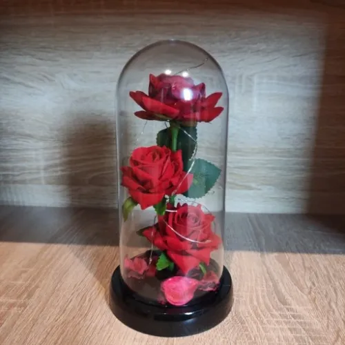 WIECZNA RÓŻA W SZKLE PREZENT NA DZIEŃ BABCI PUDEŁKO ŚWIECĄCA LED +KABEL USB na Arena.pl