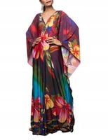 Bsubseach Plus Size Letnia Sukienka Maxi Kaftan Kolorowy Kwiat