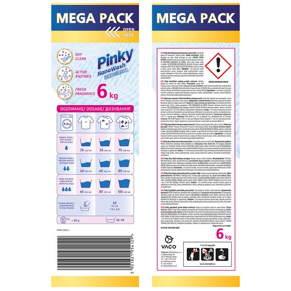 Proszek do prania uniwersalny 100 prań 6kg NanoWash Universal PINKY zdjęcie 10
