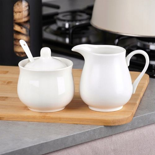 Zestaw CUKIERNICZKA MLECZNIK ŁYŻECZKA pojemnik na cukier mleko biała na Arena.pl