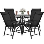 Meble tarasowe stolik kawowy ze szkła hartowanego, krzesła metalowe 4 szt. czarny