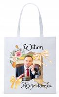 Prezydent Andrzej Duda Torba Eco Biała Shopper Z Nadrukiem Ze Zdjęciem