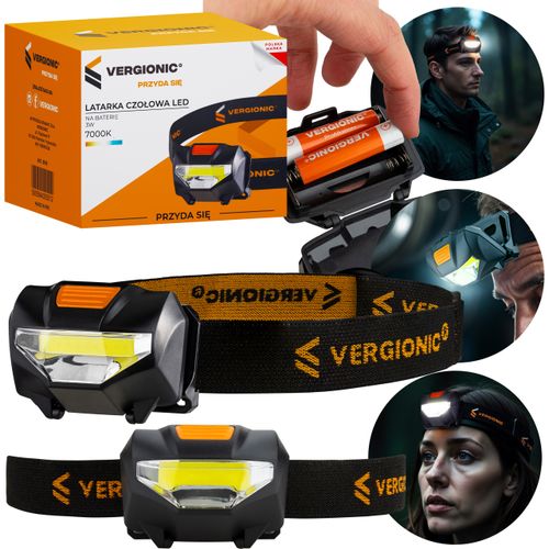 Latarka czołowa LED VERGIONIC 3W – na baterie. regulowana opaska na Arena.pl
