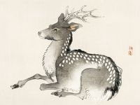 Plakat 100x75cm Elk, Kōno Bairei Japoński Vintage do Salonu