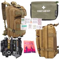 Plecak Militarny Brązowy + Zestaw Przetrwania + Mini Apteczka Podręczna