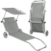 Leżak ogrodowy z kółkami i daszkiem składany szary