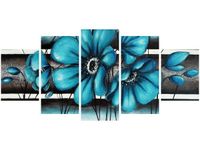 70CM 150CM OBRAZ 5 ELEM TURKUSOWE KWIATY ŚCIENNY