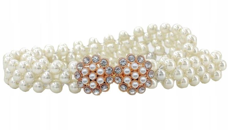 Perłowy Pasek Damski Wąski Elastyczny Perły Biały zdjęcie 2