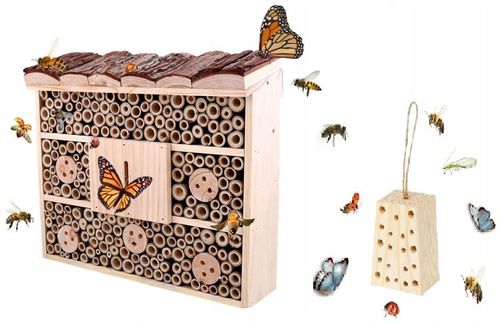 BUDKA LĘGOWA DOMEK HOTEL MOTYLI Z KORĄ + KLOCEK DLA OWADÓW TRAPEZ Z DREWNA na Arena.pl