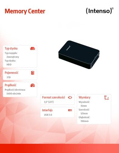 Intenso 3TB 3,5'' HDD USB 3.0 MEMORYCENTER Black na Arena.pl