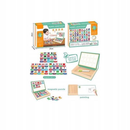Puzzle Magnetyczne Edukacyjne Flagi Nauka i Zabawa 45 kart Państwa Świata na Arena.pl