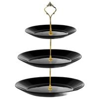 PATERA TRZYPOZIOMOWA PIĘTROWA STOJAK ciasto owoce CZARNE SZKŁO ZŁOTY UCHWYT