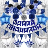 Zestaw Dekoracji Urodzinowych Happy Birthday Niebieski Srebrny Balony Tło