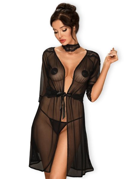 Czarny Peniuar i Koronkowy Choker - Obsessive Lucita S/M zdjęcie 1
