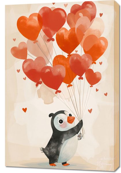 Obraz 60x90cm Pingwinek z Balonami zdjęcie 1