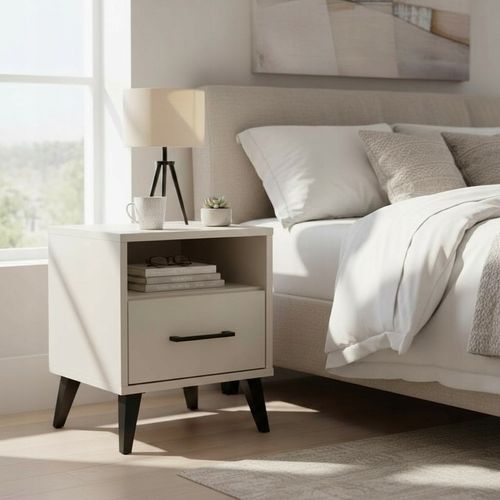 SZAFKA NOCNA KASZMIR BEŻOWY STOLIK NOCNY SZUFLADA LED Z PÓŁKĄ DO na Arena.pl