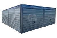 Garaż Blaszany 6x6m 2x Brama Uchylna Drzwi Antracyt dach spad w tył  GP413