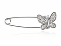 ELEGANCKI RODOWANY SREBRNY WISIOR OTWIERANA AGRAFKA MOTYL MOTYLEK CYRKONIE