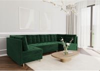 Duży narożnik pikowany rozkładany na drewnianych nogach PREGO U