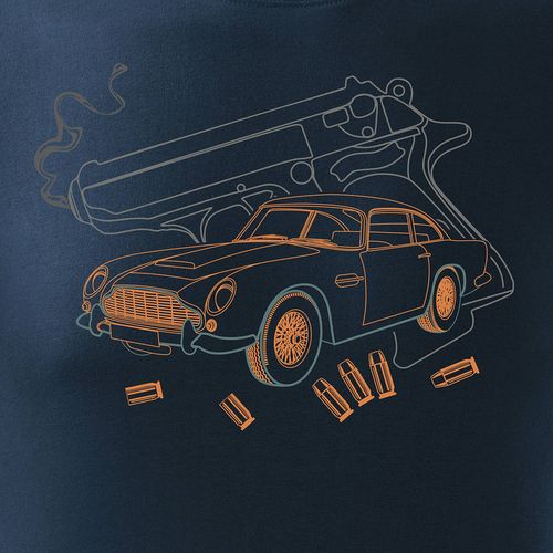 Koszulka z samochodem Aston Martin DB5 superagent z pistoletem męska granatowa REGULAR XXL na Arena.pl