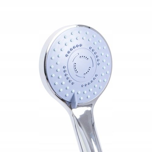 Bateria prysznicowa srebrna ścienna jednouchwytowa ze słuchawką i wężem na Arena.pl