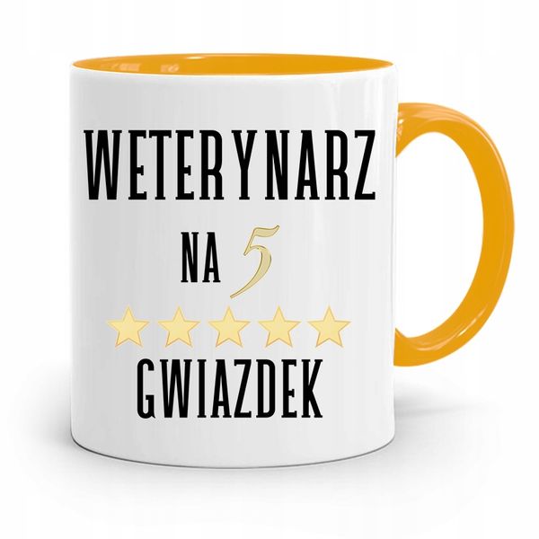 Kubek Żółty Weterynarza Weterynarz Na 5 Gwiazdek Z Nadrukiem Ze Zdjęciem zdjęcie 1