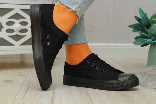 TRAMPKI DAMSKIE CZARNE BUTY SPORTOWE TENISÓWKI KLASYCZNE ALL BLACK na Arena.pl