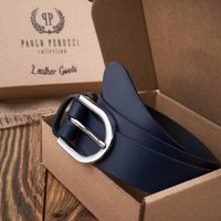 pasek damski skórzany granatowy 90 cm ze srebrną klamrą