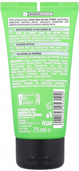 ISANA MEN NATURE POWER KREM DO TWARZY 75 ML zdjęcie 2