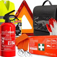 Gaśnica 1KG Apteczka DIN13164 Trójkąt Kamizelka Torba Linka Zapach Rękawice