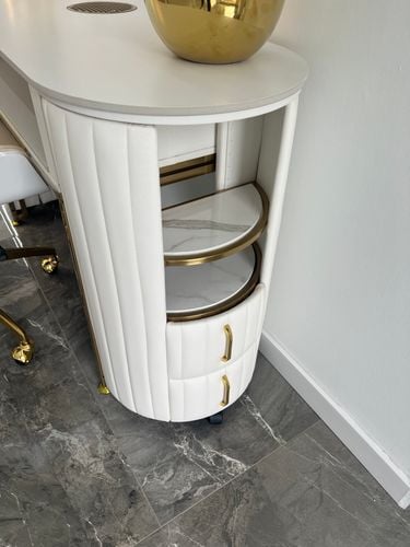 Biurko kosmetyczne z otworem na pochłaniacz biało-złote 140 x 45 x 78 na Arena.pl